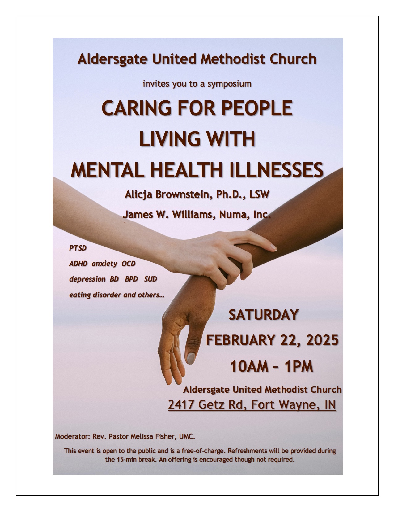 “Caring for People Living with Mental Health Illnesses” – a symposium by Numa. Inc. at Aldersgate United Methodist Church in Fort Wayne, IN.